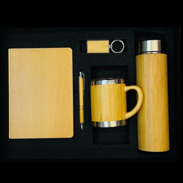 MDF Diary, Bamboo Bottle & Mug, Pen & Keychain