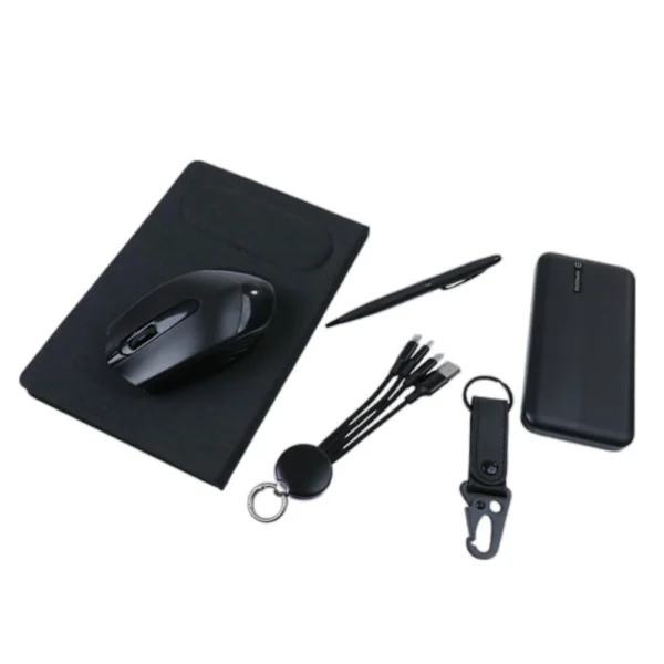 6in 1 Gift Set Note Book, Key Chain, Pen, 3 in 1 Data Cable, Power Bank 10,000 MAH, Wireless Mouse - Image 2