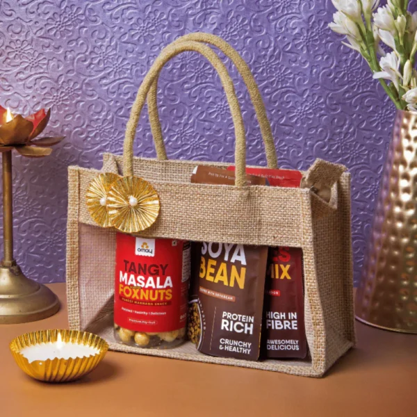 Nourish & Nibble Diwali Jute Bag (With Zipper) - Image 3