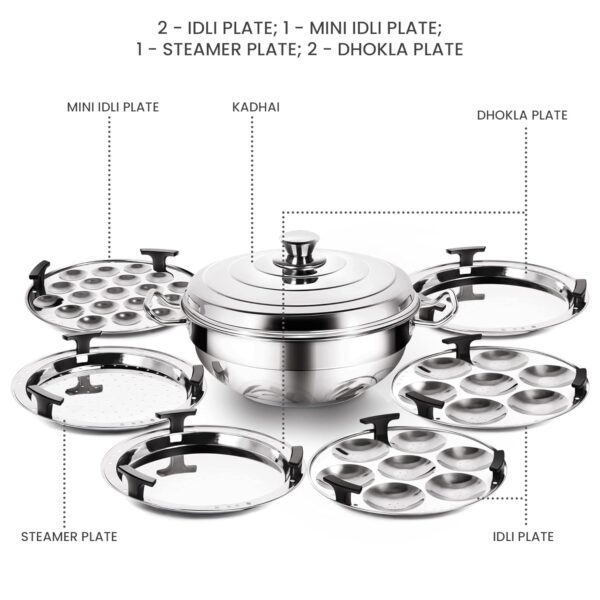 Stainless Steel Sandwich Bottom Multi-kadhai With Lid & 6 attachments - Image 2