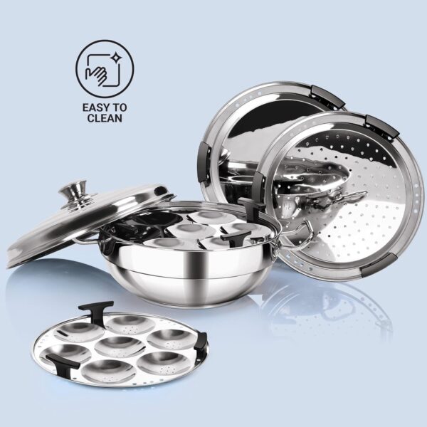 Stainless Steel Sandwich Bottom Multi-kadhai With Lid & 6 attachments - Image 4