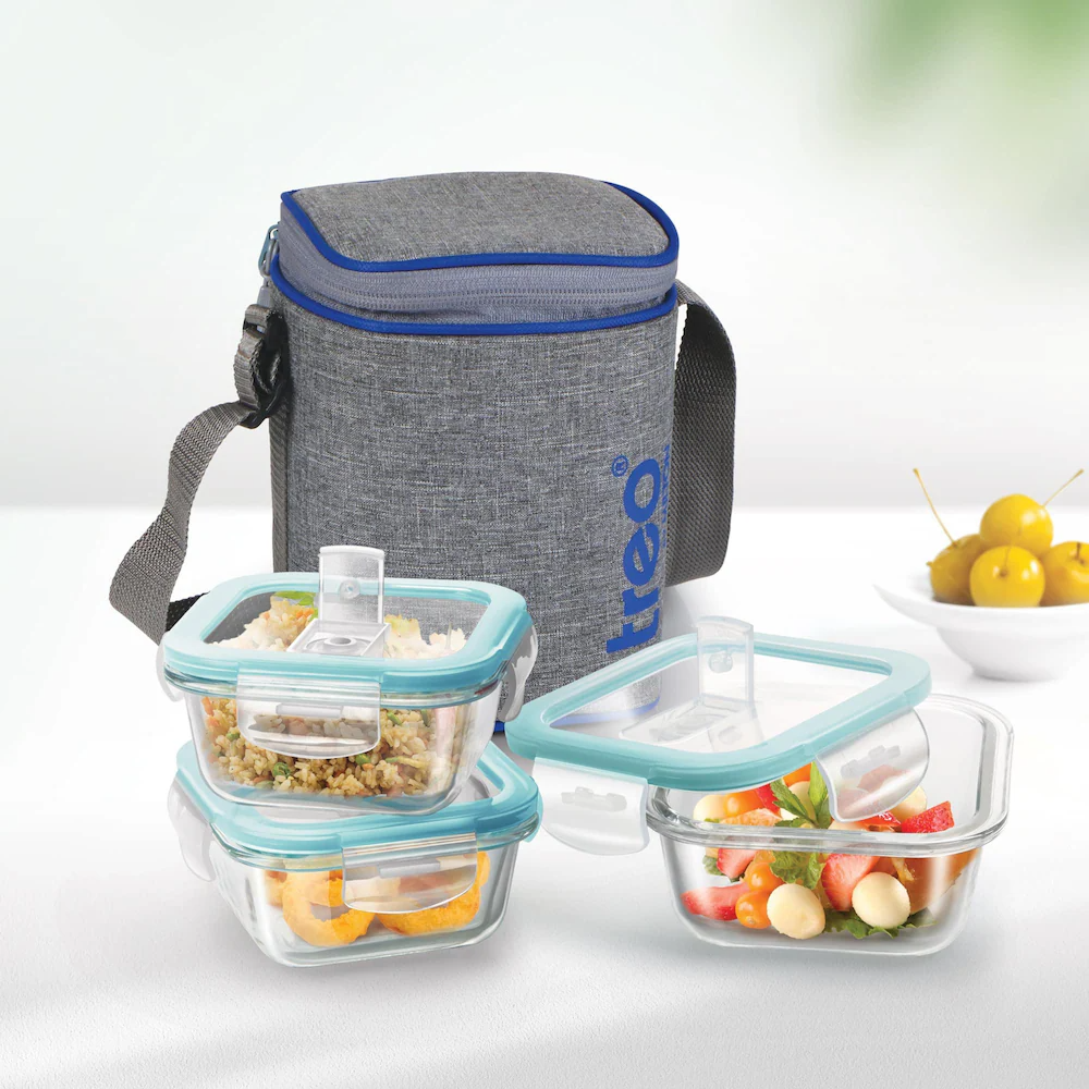 Fresh Square Glass Tiffin Containers With Insulated Jacket - Image 3