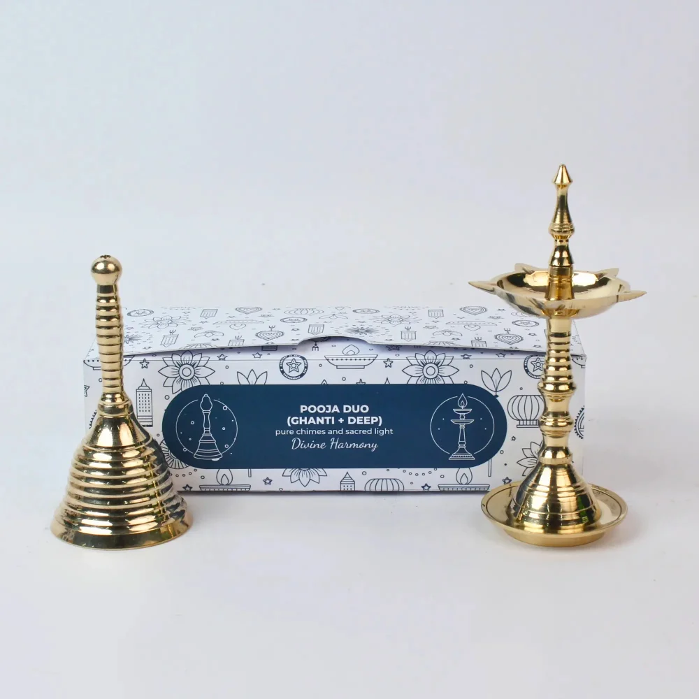 Brass Pooja Ghanti + Deep Set - Image 2