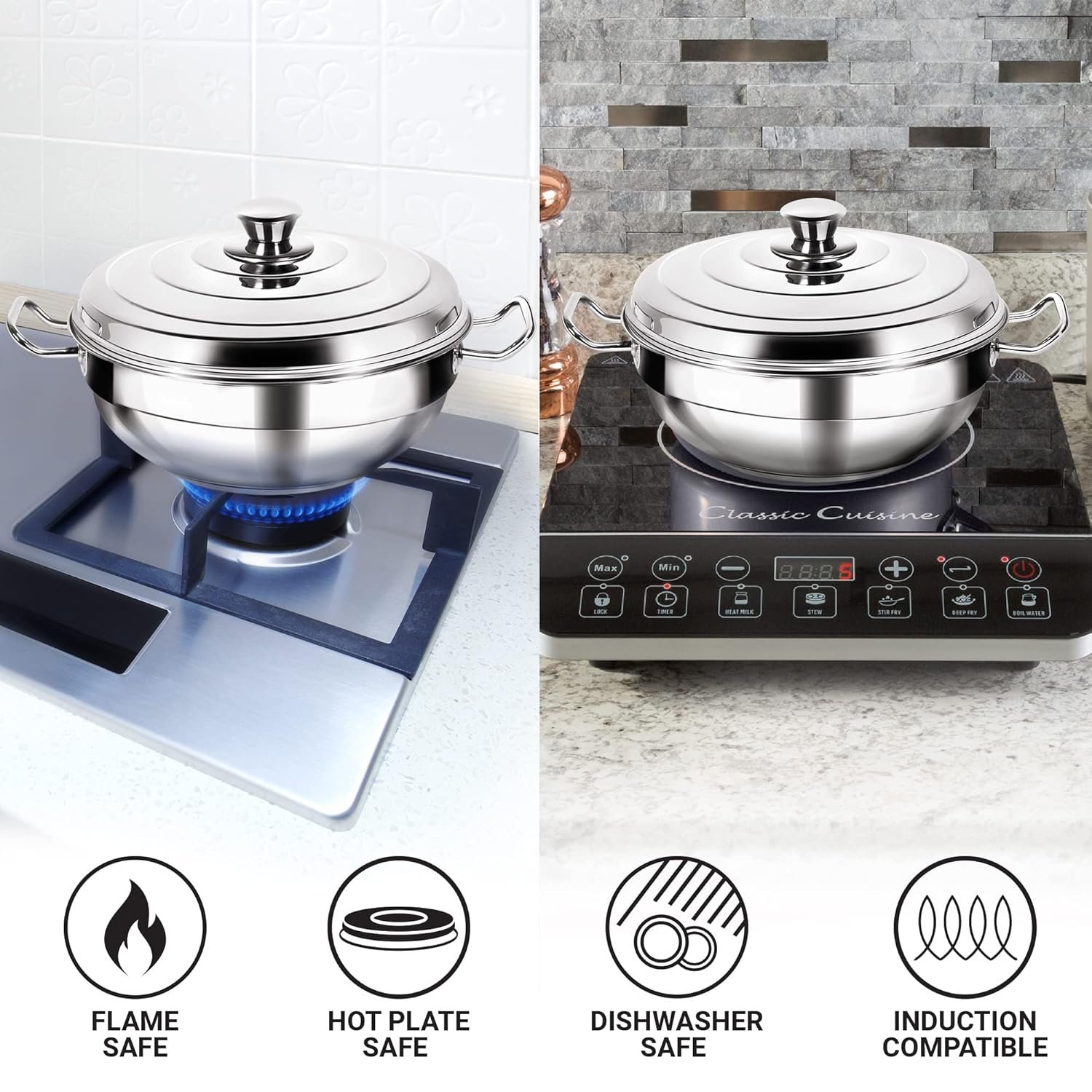 Stainless Steel Sandwich Bottom Multi-kadhai With Lid & 6 attachments - Image 3