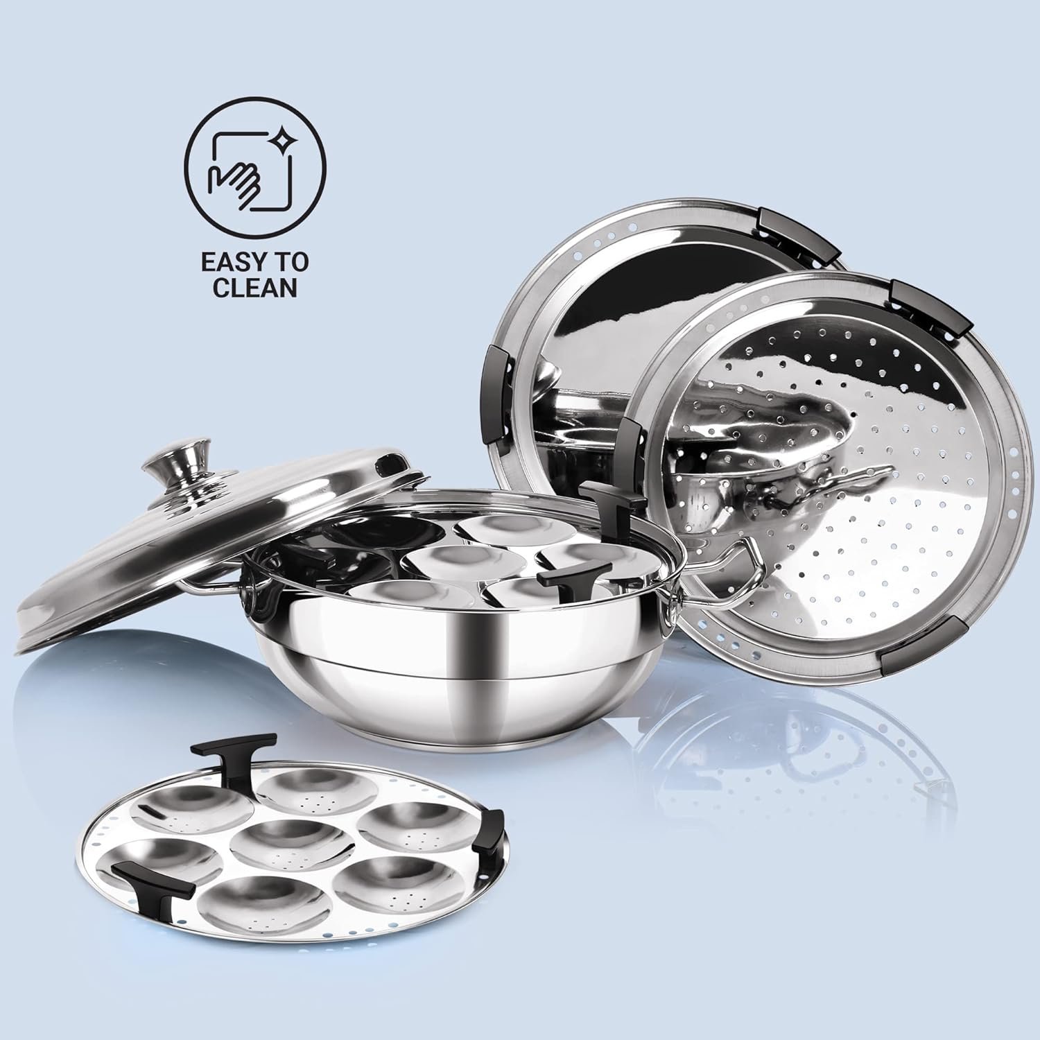 Stainless Steel Sandwich Bottom Multi-kadhai With Lid & 6 attachments - Image 4