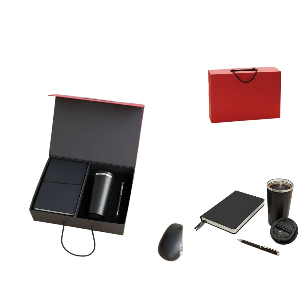 Offix Set of 3: Classic A5 Notebook, Metal Pen, SS Temperature Mug in Magnetic Gift Box with Handle