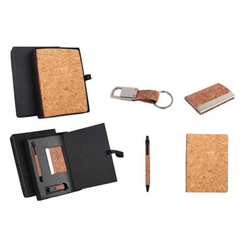 _0064_Cork 4 pc set_ Cork notebook with card holder, hanging cork Cork 4 pc set: Cork notebook with card holder, hanging cork keychain and cork pen