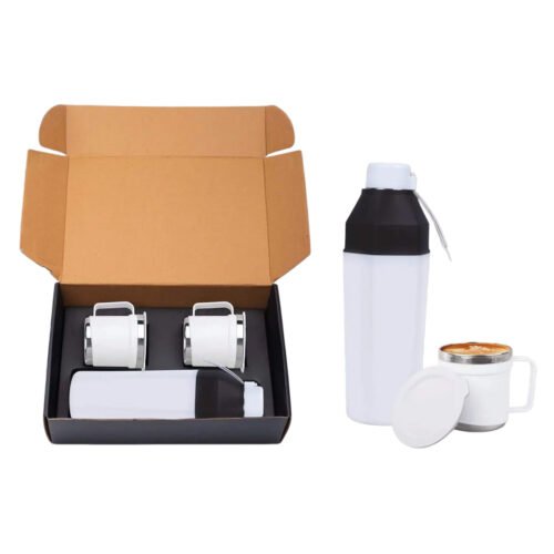 3 pc Gift Set: Insulated Square Steel bottle with 2 Steel cups | Keeps hot for 4-6 hours
