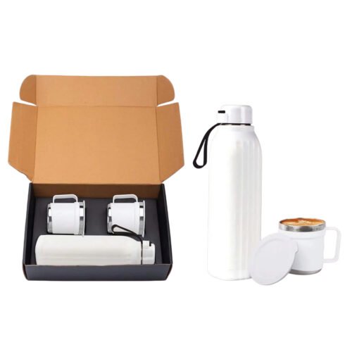 3 pc Gift Set: Insulated Hexa Steel bottle with 2 Steel cups | Keeps hot for 4-6 hours