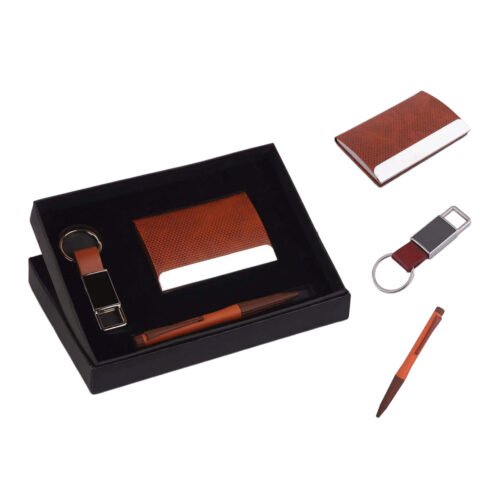 _0071_Compact 3 Pc Tan Gift Set_ Metal Pen, Metal PU Keychain, & Compact 3 Pc Tan Gift Set: Metal Pen, Metal PU Keychain, & Metal Card Holder