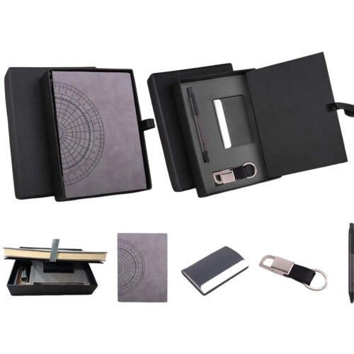 _0087_Compact 4 pc Gray gift set_ A5 size Notebook, Metal pen, Metal Compact 4 pc Gray gift set: A5 size Notebook, Metal pen, Metal PU Keychain, Metal Card holder