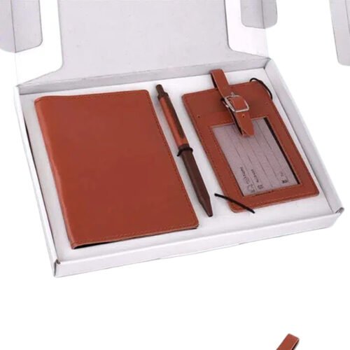 3 pc Travel set: Mini Passport holder with Sim card box, Luggage tag & Metal Pen in Gift box