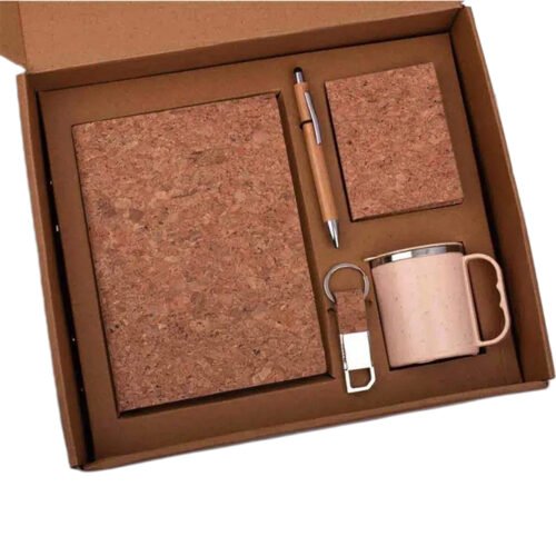 _0097_EcoSet 2_ Set of A5 Cork notebook, Eco Steel mug, Bamboo EcoSet 2: Set of A5 Cork notebook, Eco Steel mug, Bamboo Pen, Cork Keychain & Cork Sticky notepad in Kraft Gift Box