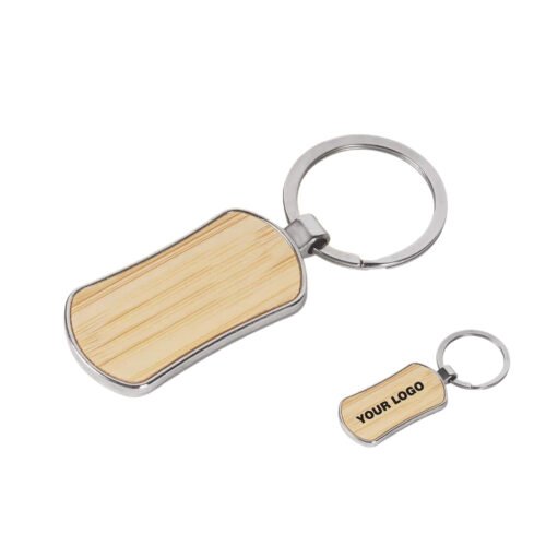 _0185_Metal keychain with double side Bamboo plate Metal keychain with double side Bamboo plate