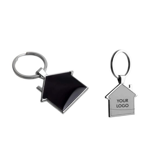 _0200_Hut shape metal keychain in Black finish (Double side laser) Hut shape metal keychain in Black finish (Double side laser)