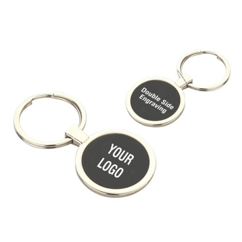 _0203_Round metal keychain with Black plate (Double side branding Round metal keychain with Black plate (Double side branding area)
