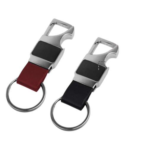_0206_Rectangle hanging metal keychain with Bottle Opener Rectangle hanging metal keychain with Bottle Opener | Gunmetal Plate with PU strap