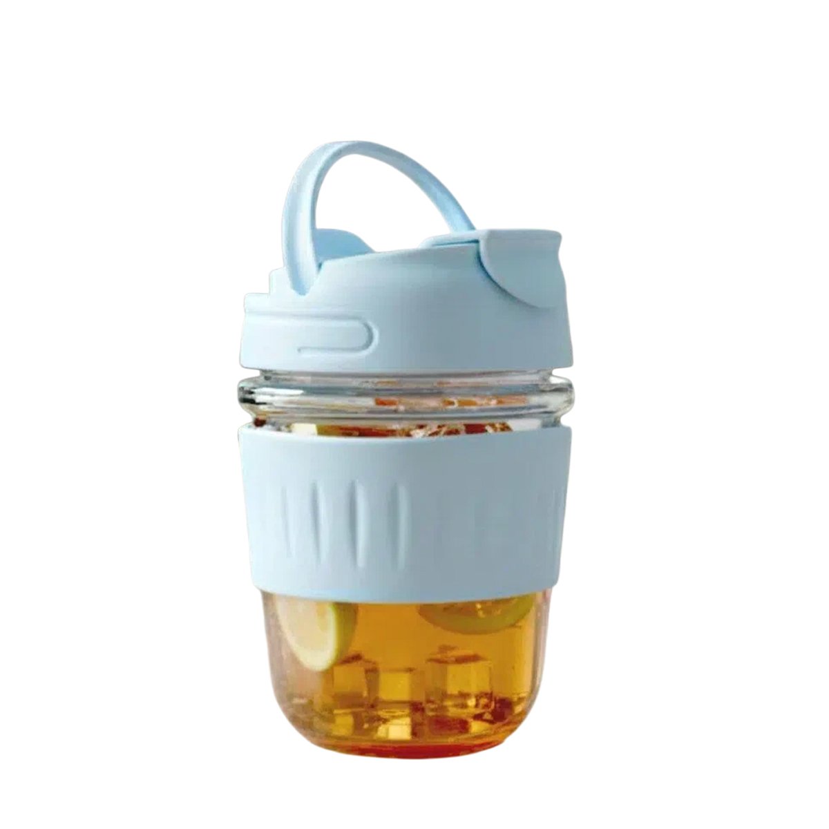 FlexiSip: Compact Glass Mug with Grip & Dual-Way Drinking Lid | Double sip option with straw | Capacity 390ml (approx)