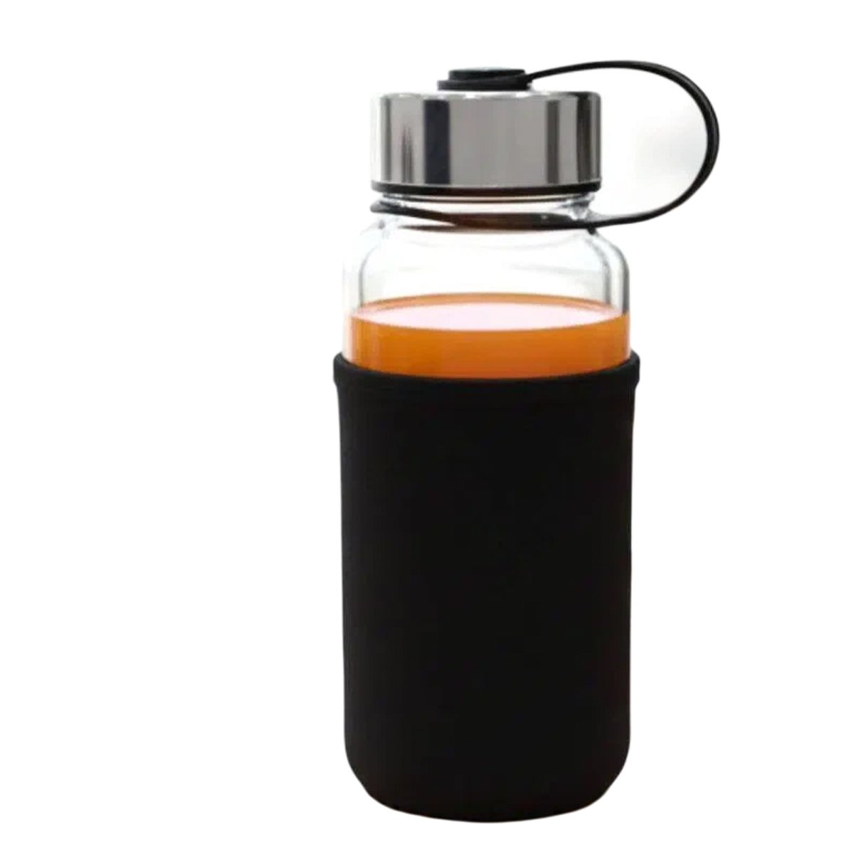 ChromeTank: Gallon style Glass Bottle with Polished Chrome Cap & Neoprene Sleeve | Capacity 900ml (approx)