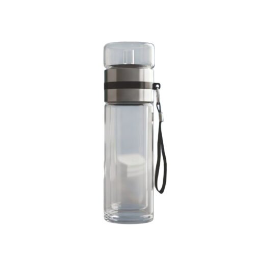 ClearSip Duo: Double wall Borosilicate Infuser bottle with SS infuser net | Separate Infuser Glass basket | Premium carry belt | Capacity 325ml (approx)