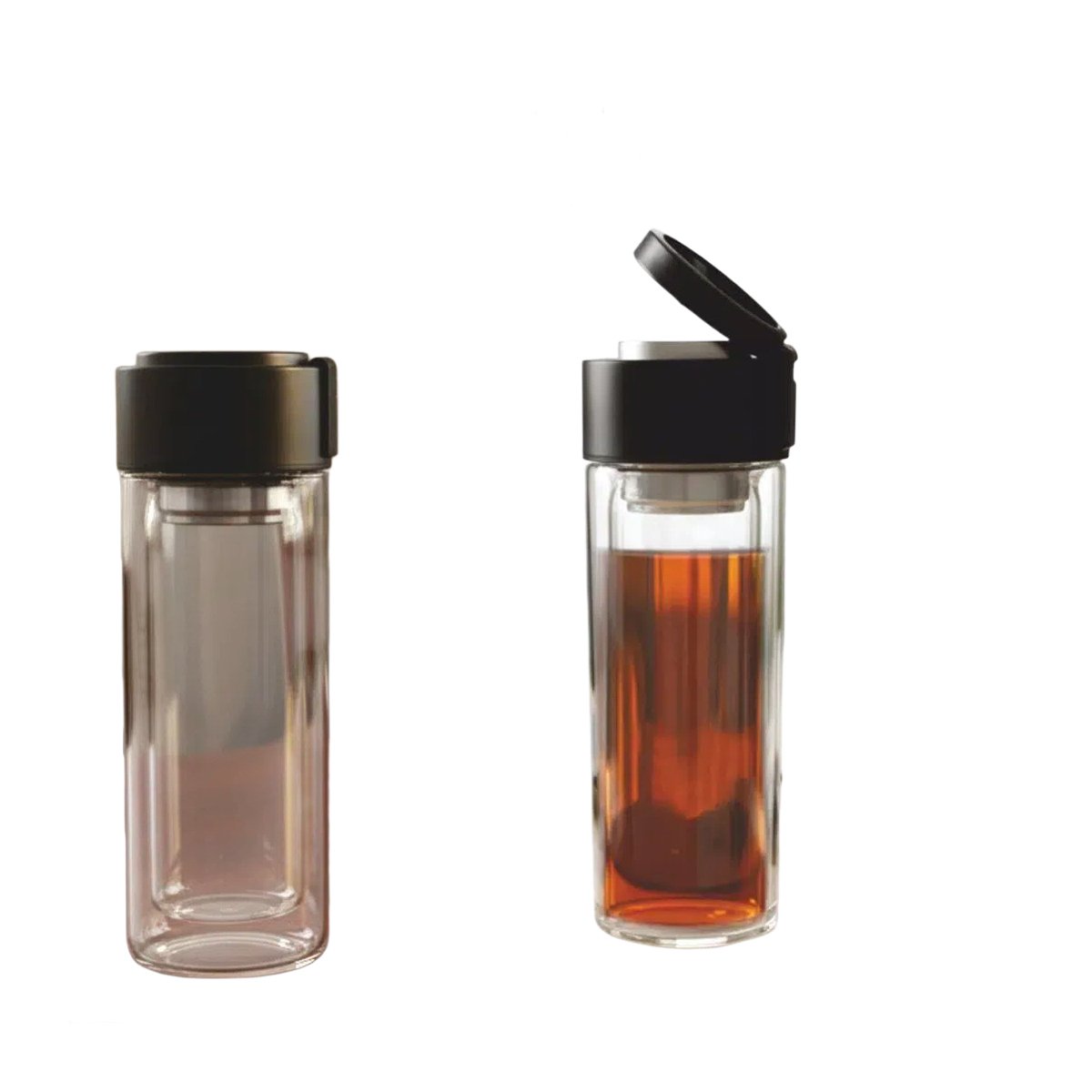 ClearSip Fold: Double wall Borosilicate bottle with SS infuser Net | Folding carry handle | Capacity 325ml (approx)