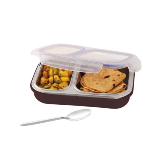 _0250_TokuBox Split_ Slim Lunch box with SS inside TokuBox Split: Slim Lunch box with SS inside | PU Filling keeps food hot | 2 partitions with silicon seal | Spoon included | Leakproof