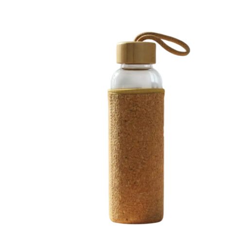 ClearSip EcoWrap: Borosilicate Glass bottle with Bamboo Cap and Cork sleeve | Capacity 600ml (approx)