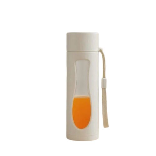 SafeSip: Glass bottle with outer plastic body and metal plate cap | With carry strap | Capacity 350ml (approx)