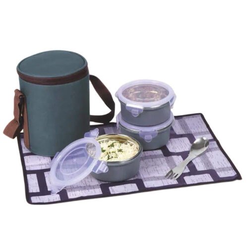 Zippy Nova: Lunch box bag with 3 Stainless steel containers, Fork, Spoon, Tablemat