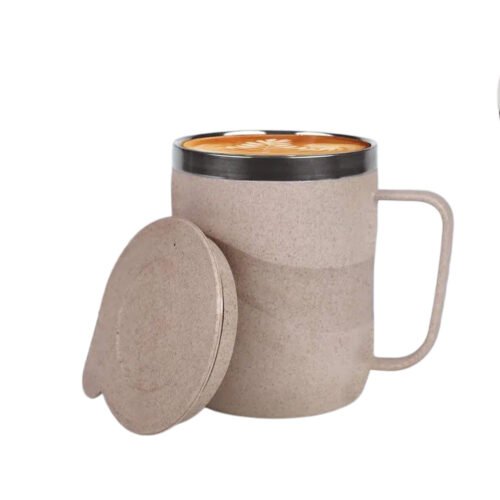 EcoWave: Stainless Steel Double wall Coffee mug | Outer body made of Wheat & Rice husk | Leak Proof | Capacity 425ml approx