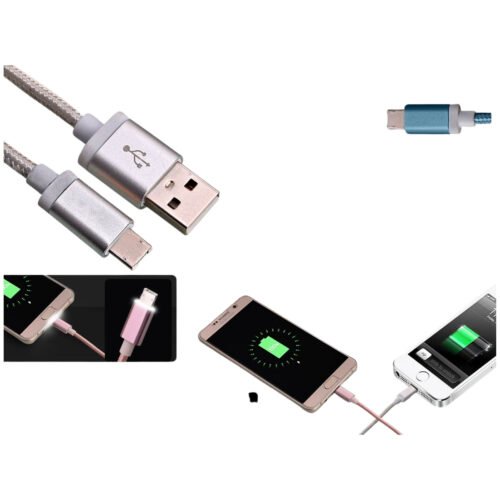 2 side cable for Android and iPhone with light