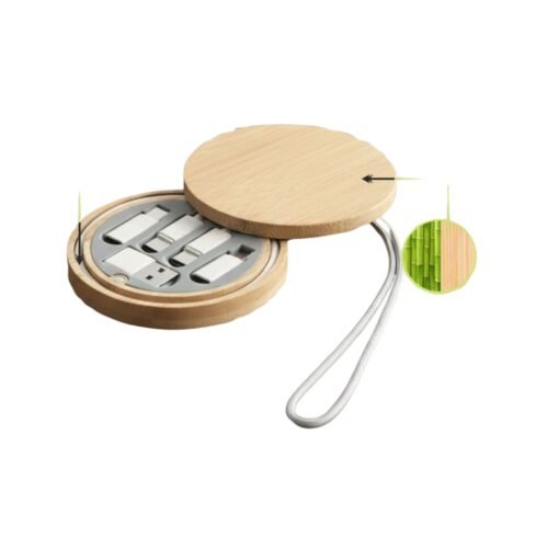 BamBox Round Travel Cable box BamBox Round: Travel Cable box with universal connectors, ejector pin in Magnetic Bamboo Case