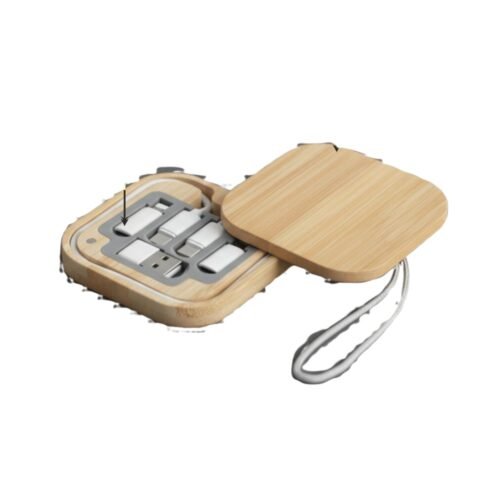 BamBox Square Travel Cable box BamBox Square: Travel Cable box with universal connectors, ejector pin in Magnetic Bamboo Case