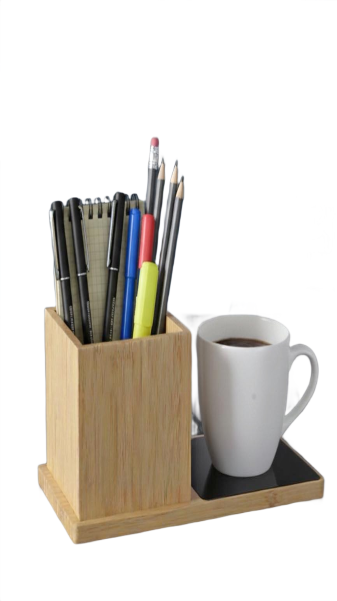 BamBrew: Bamboo Large Pen stand with Cup warmer