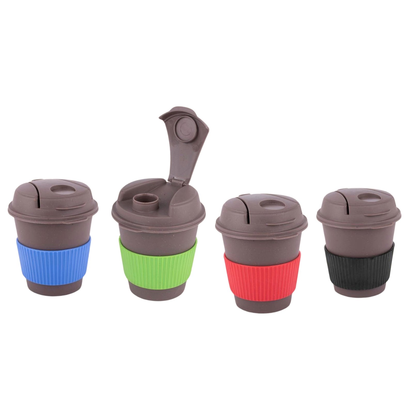 Bamboo Dark Coffee mug: Eco friendly mug with flip top Lid and Anti-Scald sleeve | Capacity 250 ml