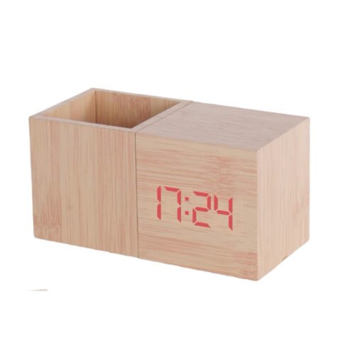 BlockTime: Wooden Table Top with Digital LED Clock and Pen Stand tumbler