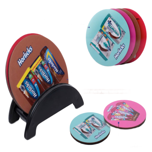 Brando Round Set of 4 Round Wooden coasters Brando Round: Set of 4 Round Wooden coasters with Stand in High Gloss Finish | MOQ 100 pcs