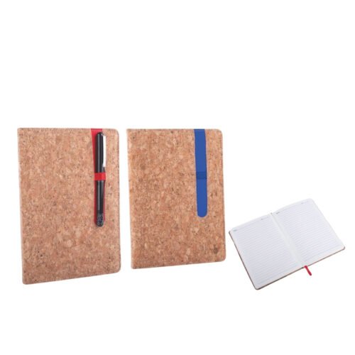 Cork Eco friendly A5 notebook Cork Eco friendly A5 notebook with Colored pen slot | Hard bound cover | With memorandum & Bookmark ribbon | 80 gsm sheets | 160 undated pages
