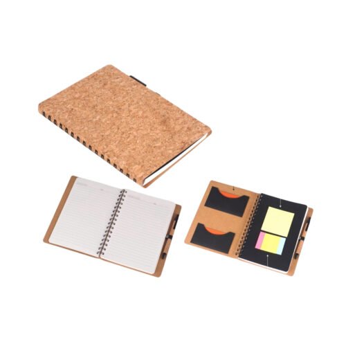 Cork Wiro notebook Cork Wiro notebook with Document Holder, Sticky pads and Cork Pen | A5 size