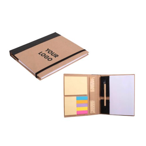 Eco Notebook with Eco Pen, Eco Notebook with Eco Pen, Wooden Ruler and Sticky notes | Customizable notepad