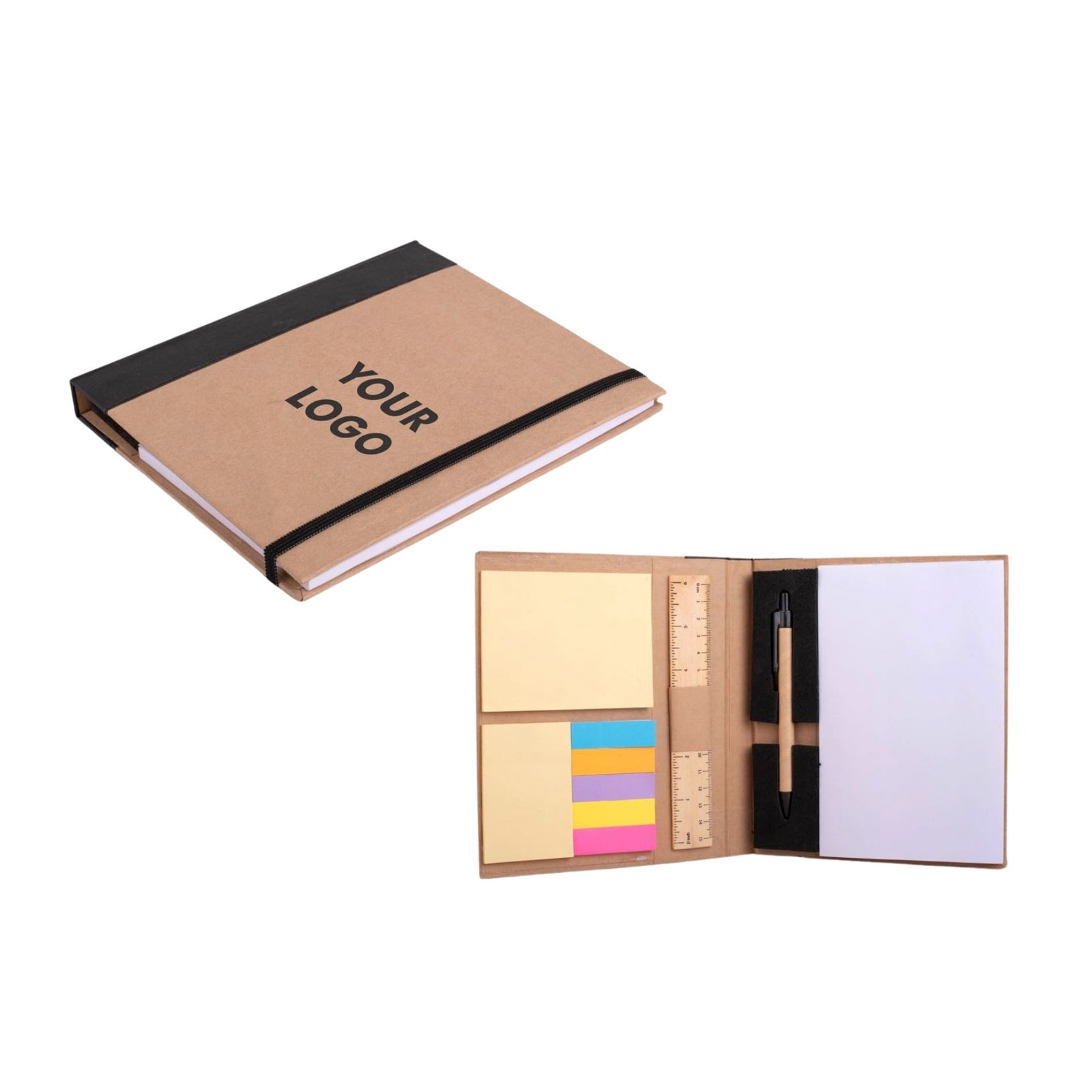Eco Notebook with Eco Pen, Wooden Ruler and Sticky notes | Customizable notepad