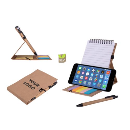 Folding writing pad with Sticky notes and Eco pen | Mobile stand function