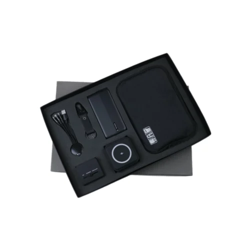 GE 537 6 in 1 Gift Set - Note Book, Key Chain, 3 in 1 Data Cable, Power Bank 10,000 MAH, Wireless Charger, Gadget Pouch