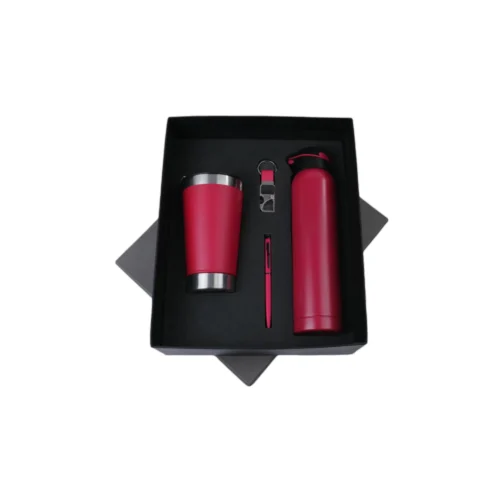 GE 553_red 4 in 1 Gift Set - 750 ml Flask, Beer Mug, Key Chain, Pen
