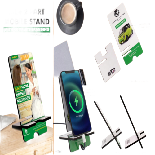 MDF 2 part Mobile stand MDF 2 part Mobile stand with complete branding | Double angle adjustment | MOQ 200 pc