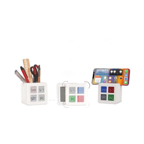 Multifunction Magic Table Clock with Tumbler | Color Changing Display | Spacious Pen Stand with Phone stand