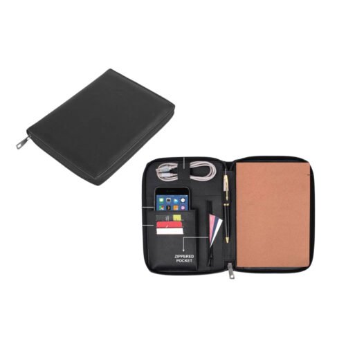 Omni Zippered Work folder with Notebook | Pockets for cards, phone, pen, cables, etc