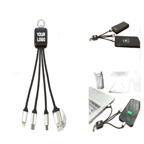 PowerGlow Rectangle Charging cable with Light Up Logo | Separate wires for all connectors | Fast charging