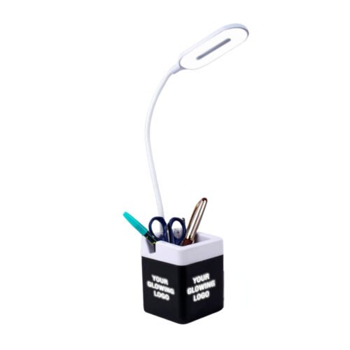 PowerGlow Table Lamp with USB hub, tumbler and logo highlight | 3 USB ports | With mobile stand