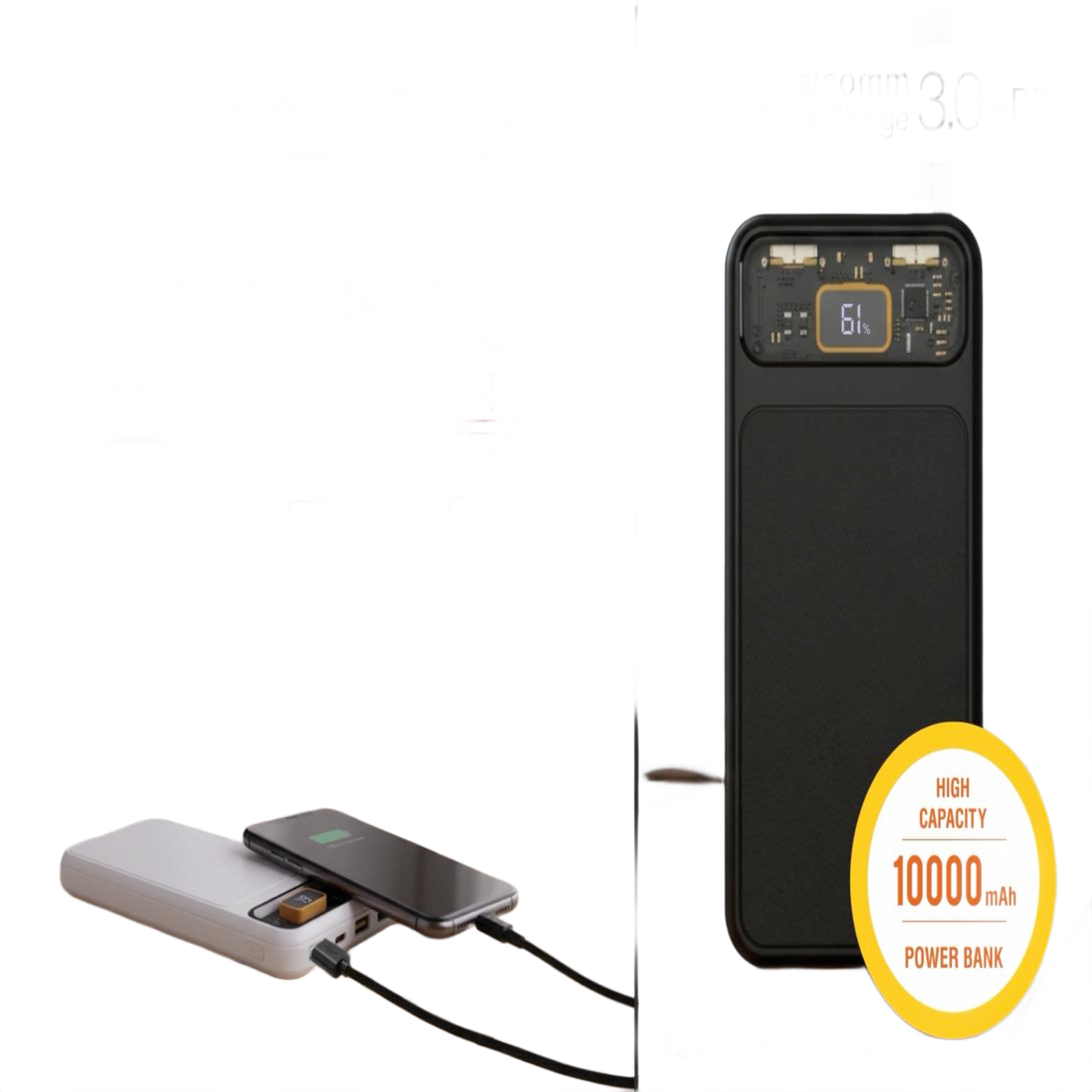 PowerLink 10: 10,000 mAh Power bank with Clear display area | Output: 2 USB A, 1 USB C, 1 Micro USB | 22.5W Fast charging